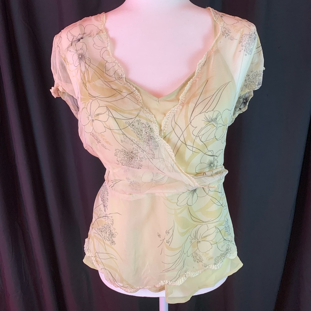 Separates pale green floral sheer shirt with tank size XL